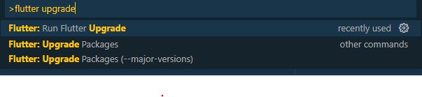 flutter upgrade command in visual studio command pallete