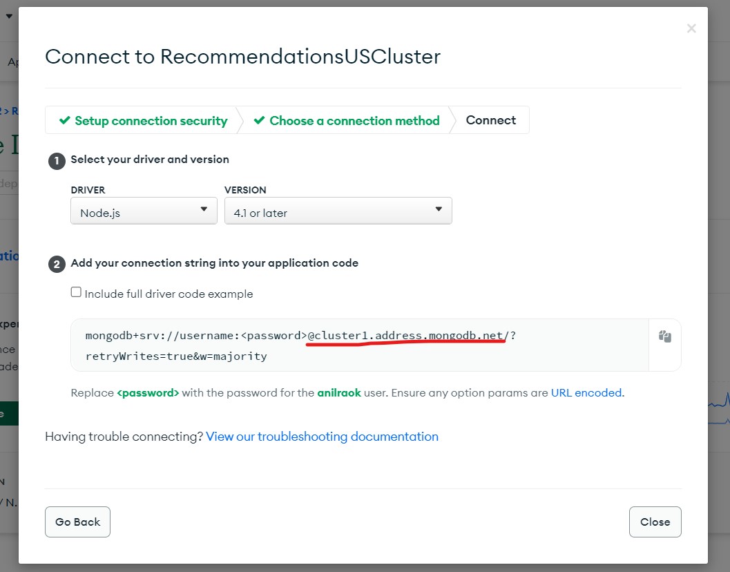 Copy MongoDB cluster address