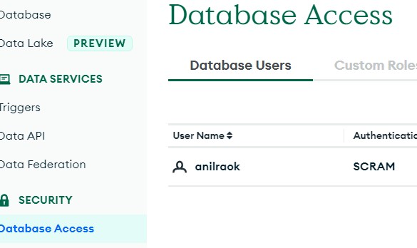 MongoDB username under Database access